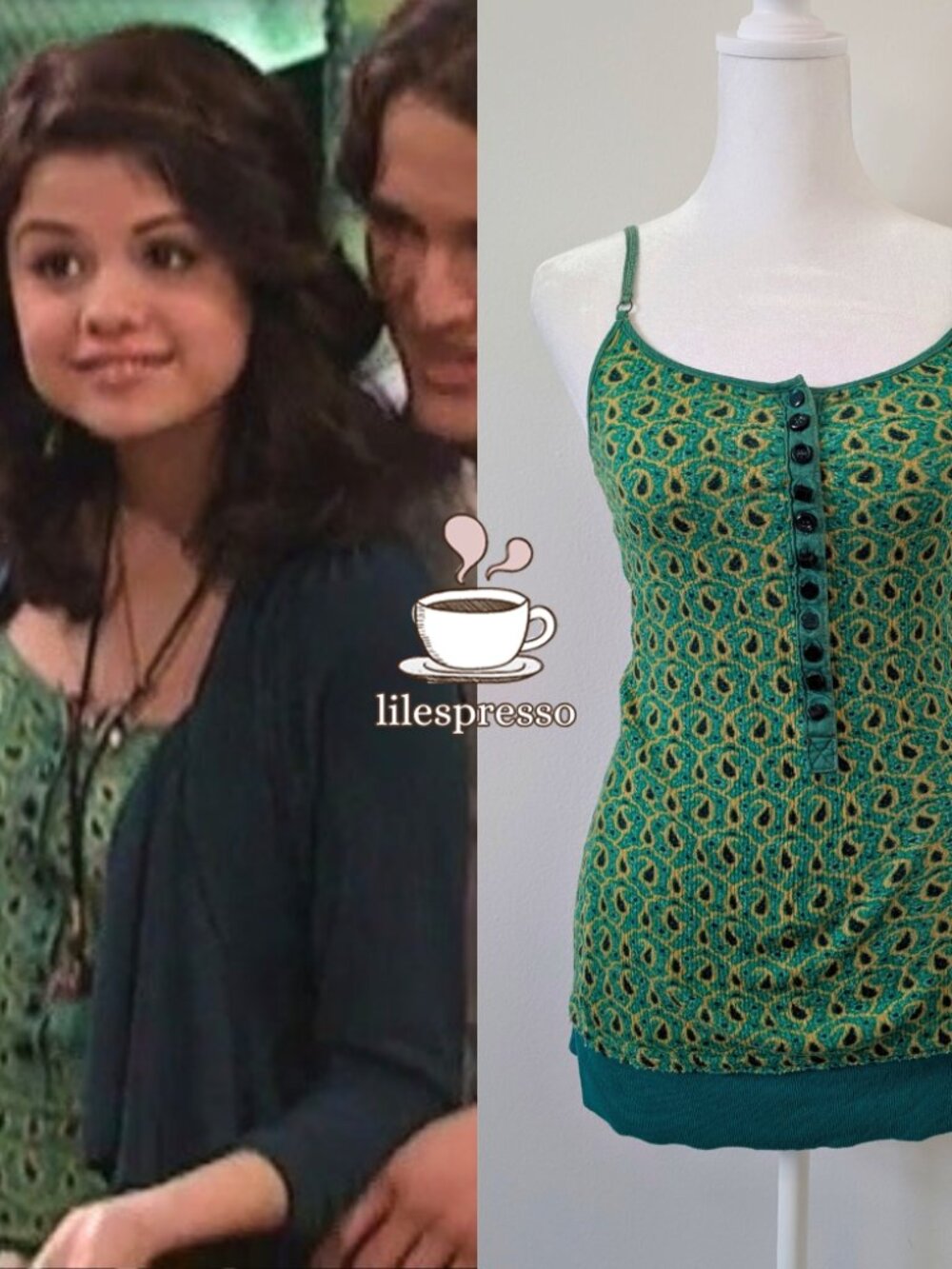 RARE free people green petal cami ASO alex russo wizards of waverly place (M)